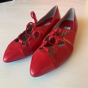 Red leather vintage pointy toe dress womens shoes